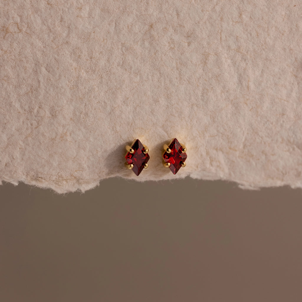 Birthstone Flatback Studs Silver 18K Gold Plated