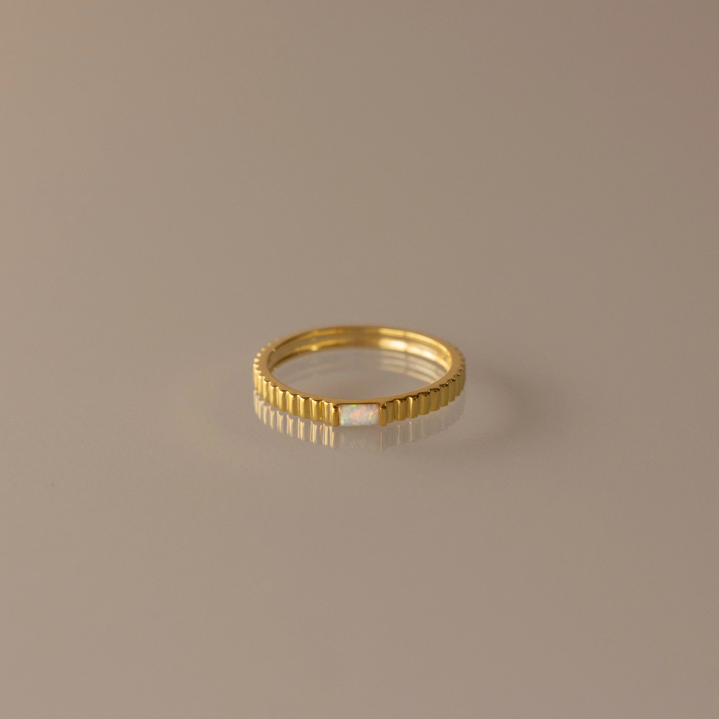 Dainty Ribbed Birthstone Ring Silver 18K Gold Plated