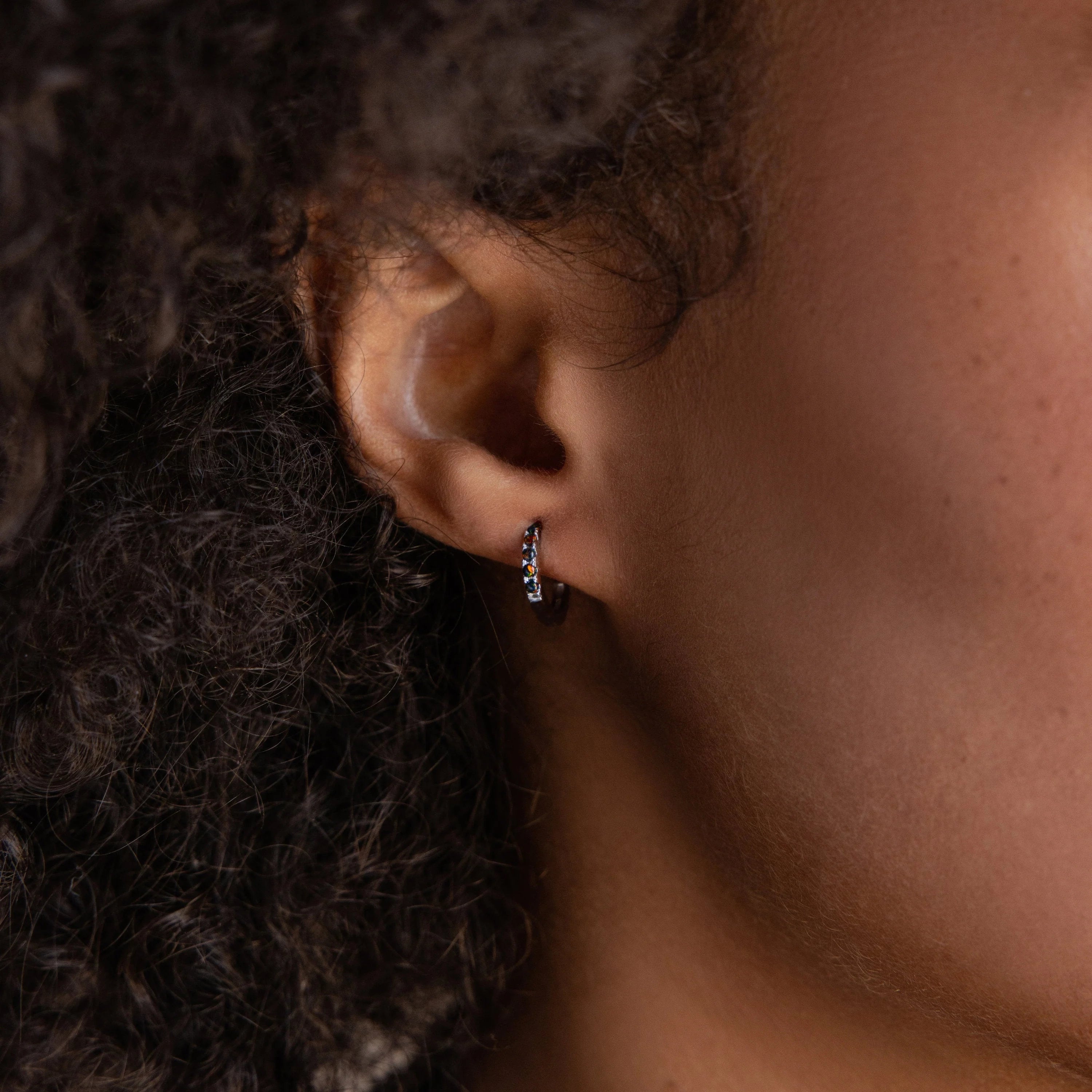 Black Sand Opal Huggie Hoop Earrings