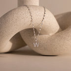 Dainty Pave Letter Necklace Silver 18K Gold Plated