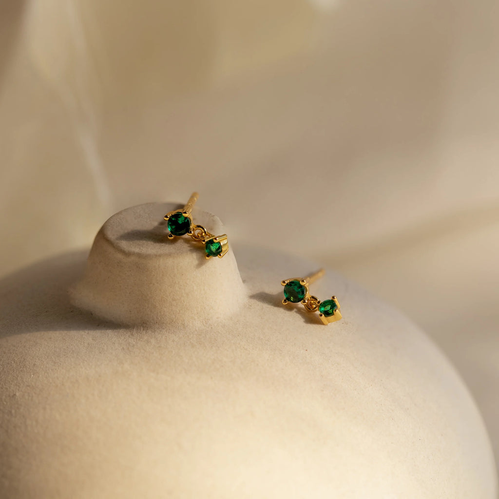 Birthstone Drop Studs  Silver 18K Gold Plated
