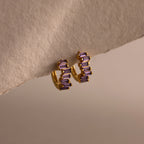 Staggered Baguette Birthstone Huggies Silver 18K Gold Plated
