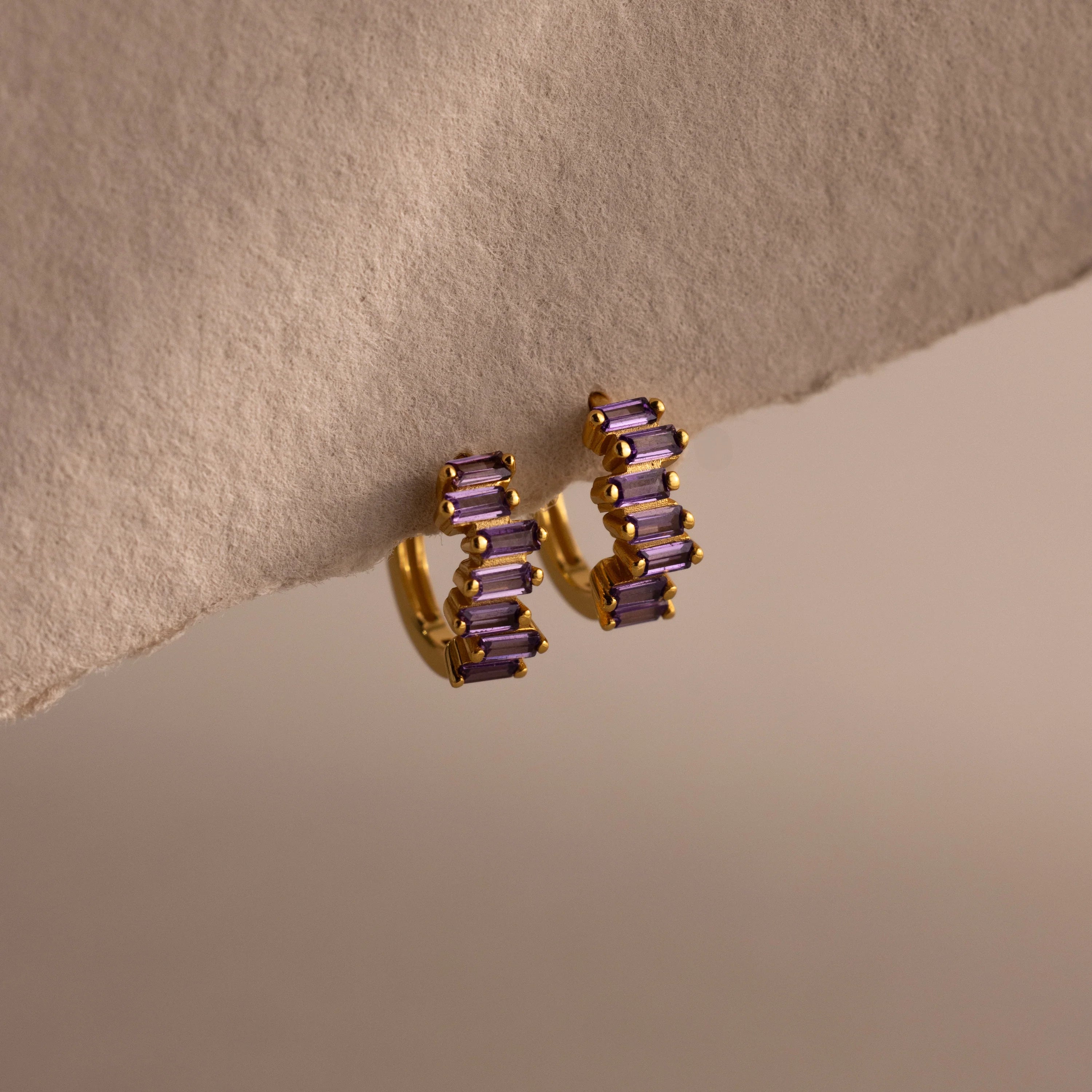 Staggered Baguette Birthstone Huggies Silver 18K Gold Plated
