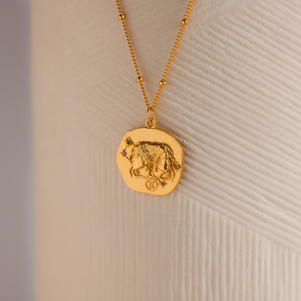 Zodiac Coin Necklace Silver 18K Gold Plated