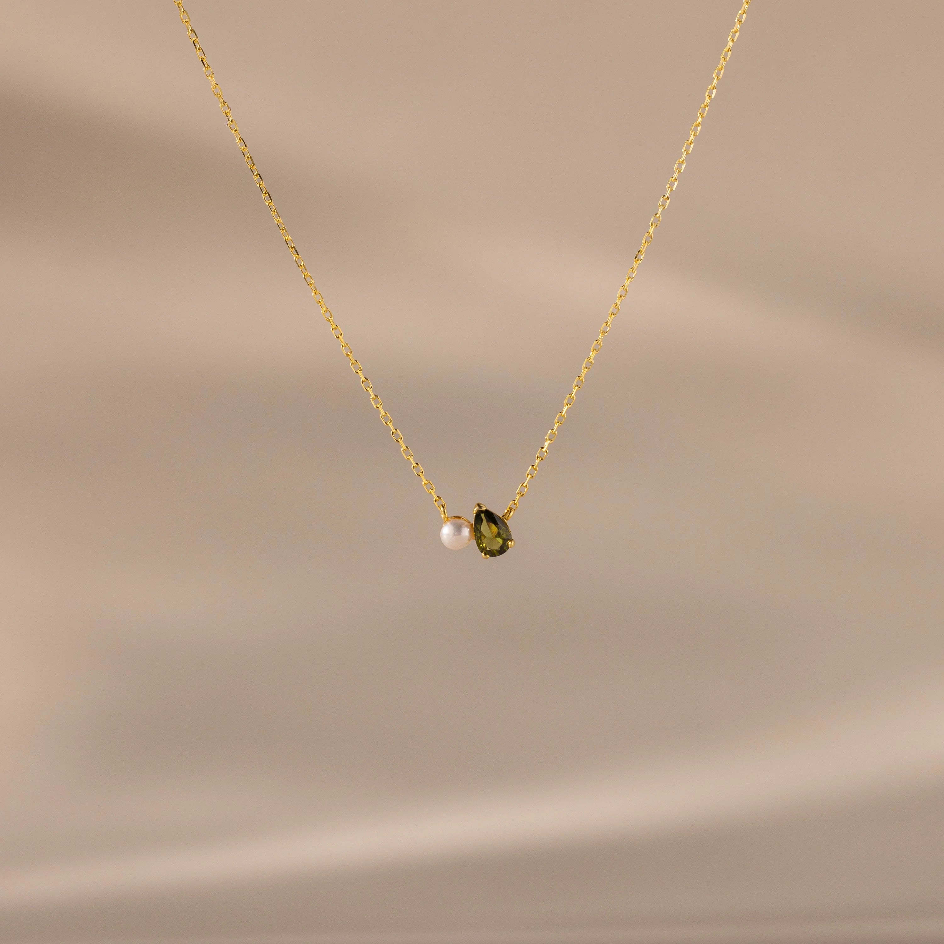 Teardrop Birthstone & Pearl Necklace Silver 18K Gold Plated