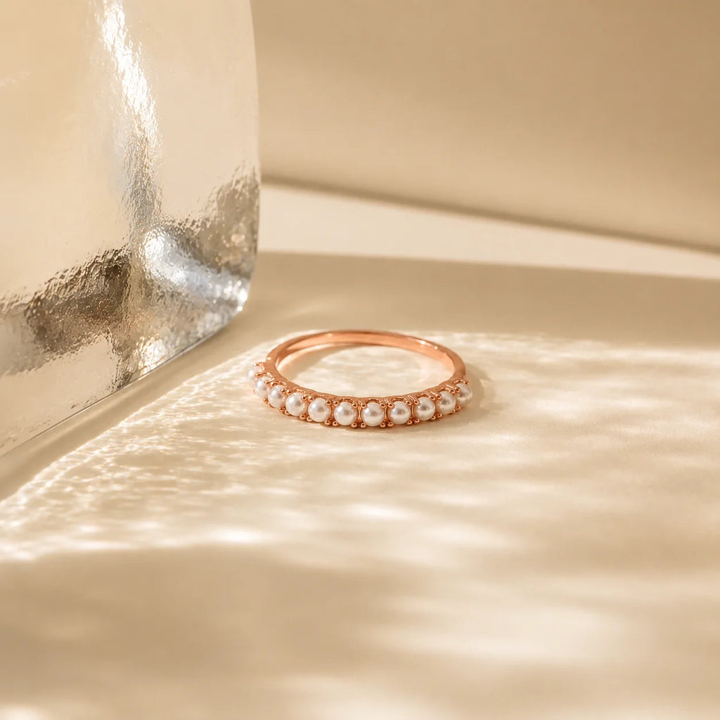 Crescent Pearl Stacking Ring