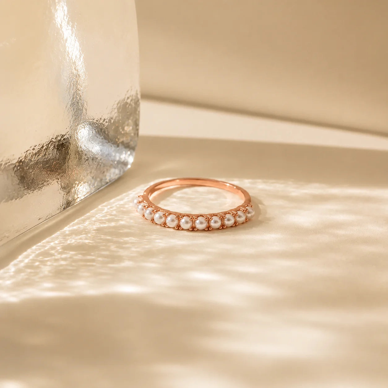 Crescent Pearl Stacking Ring
