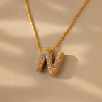Pave Puff Letter Necklace Silver 18K Gold Plated