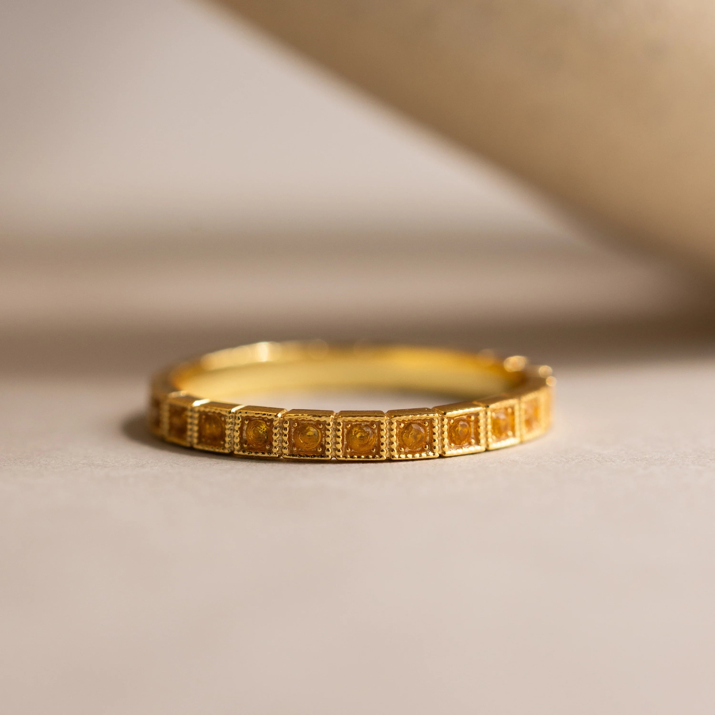 Art Deco Birthstone Eternity Ring Silver 18K Gold Plated