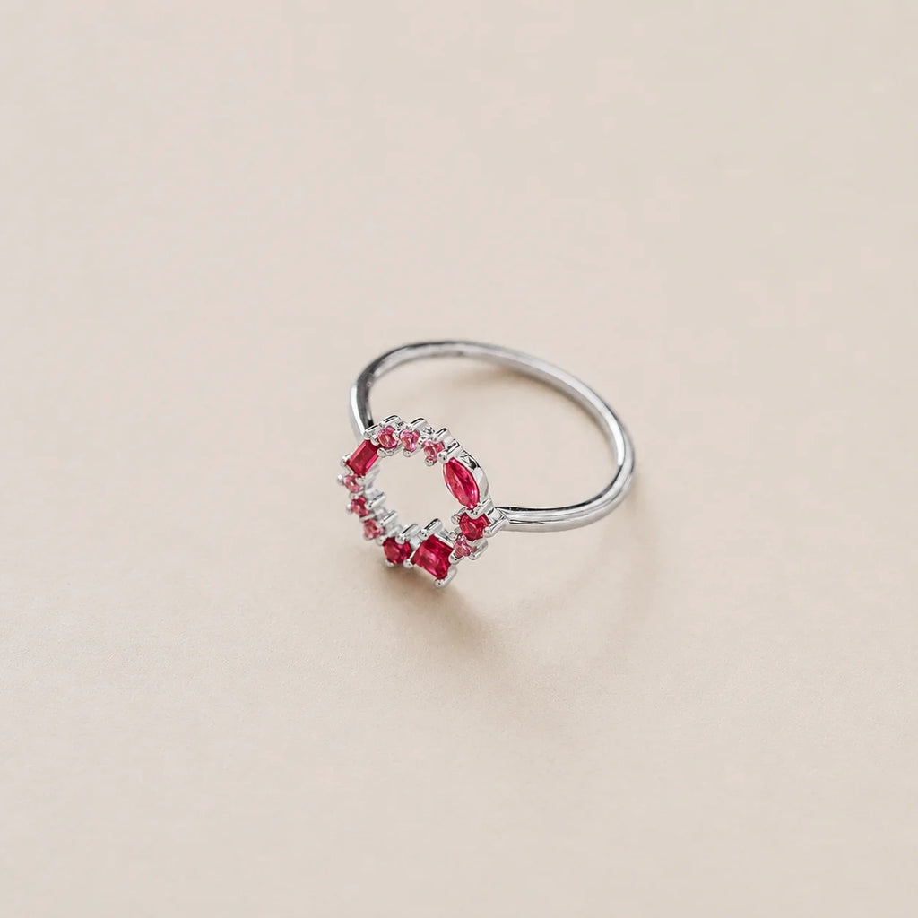 Empress Ruby Gemstone Cluster Circle Ring: Radiant Feminine Power