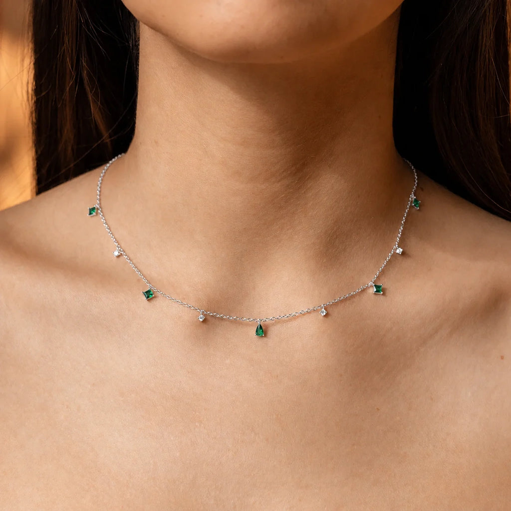 Emerald Diamond Station Necklace