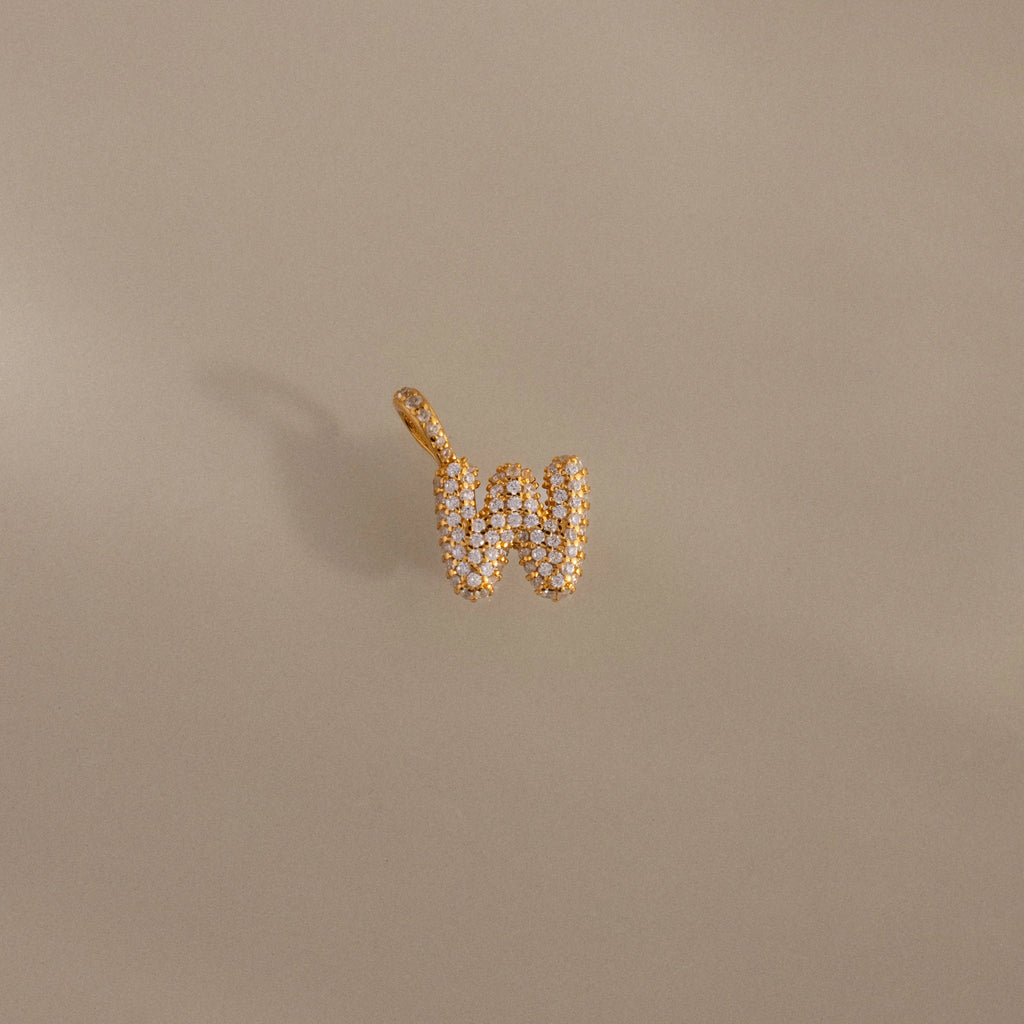 Diamond Pave Bubble Letter Charm Silver 18K Gold Plated