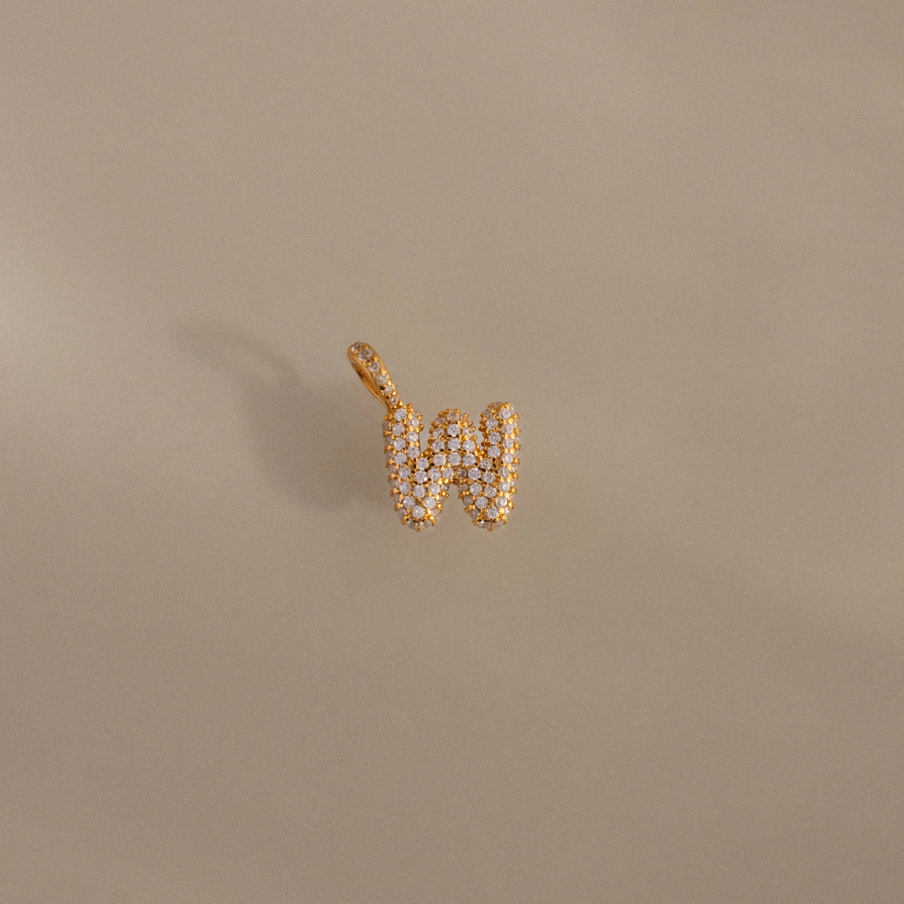 Diamond Pave Bubble Letter Charm Silver 18K Gold Plated