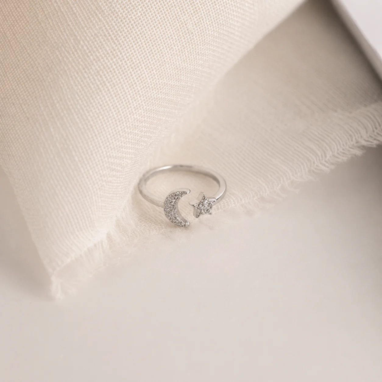 Pave Star and Moon Ring: Sterling Silver with 18K Gold Finish and Celestial Design