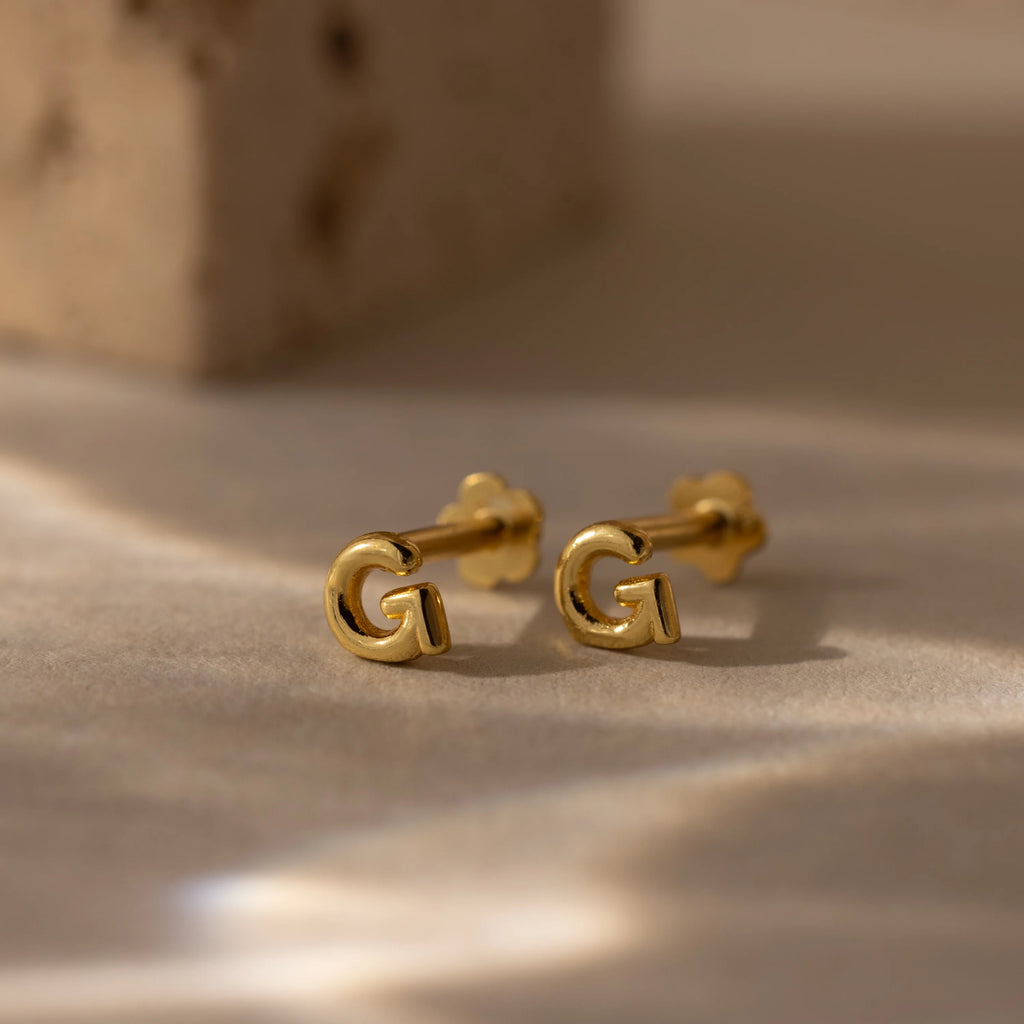 Bubble Initial Flatback Studs Silver 18K Gold Plated