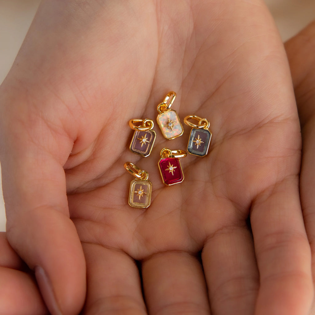 North Star Birthstone Charm Silver 18K Gold Plated