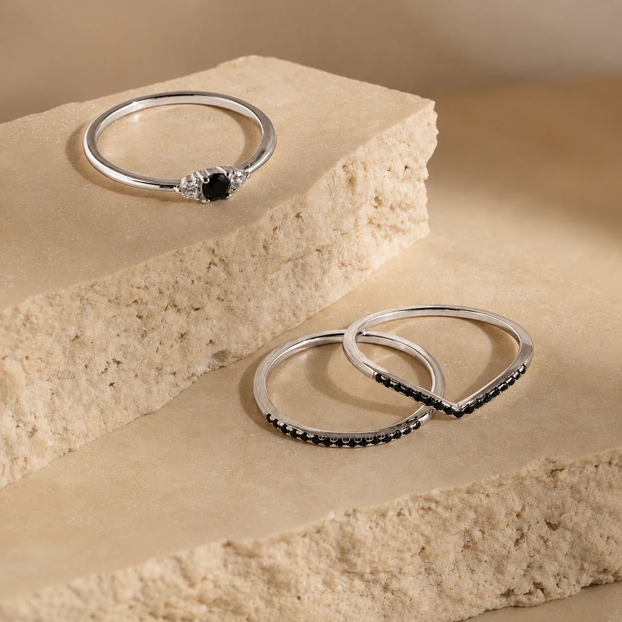 Set of 3 Black Diamond Rings Collection