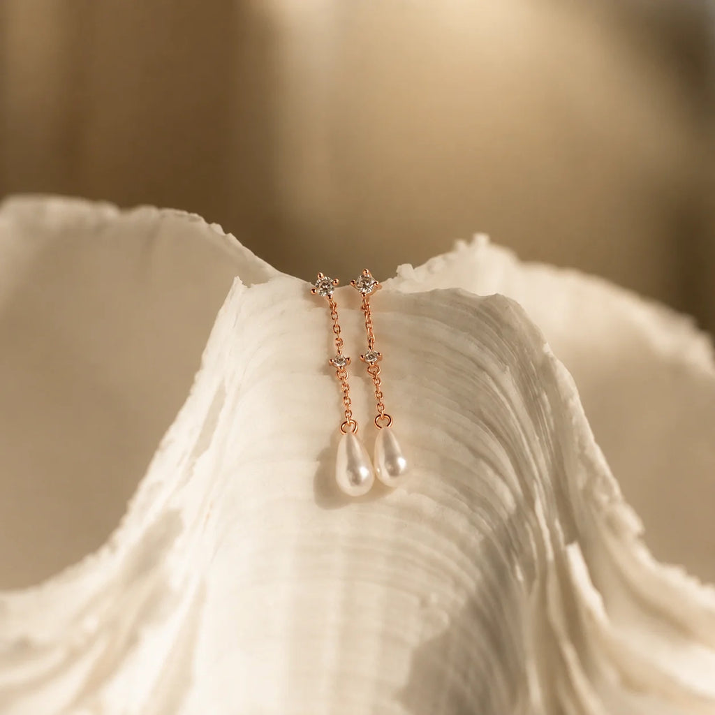 Diamond Pearl Chain Earrings