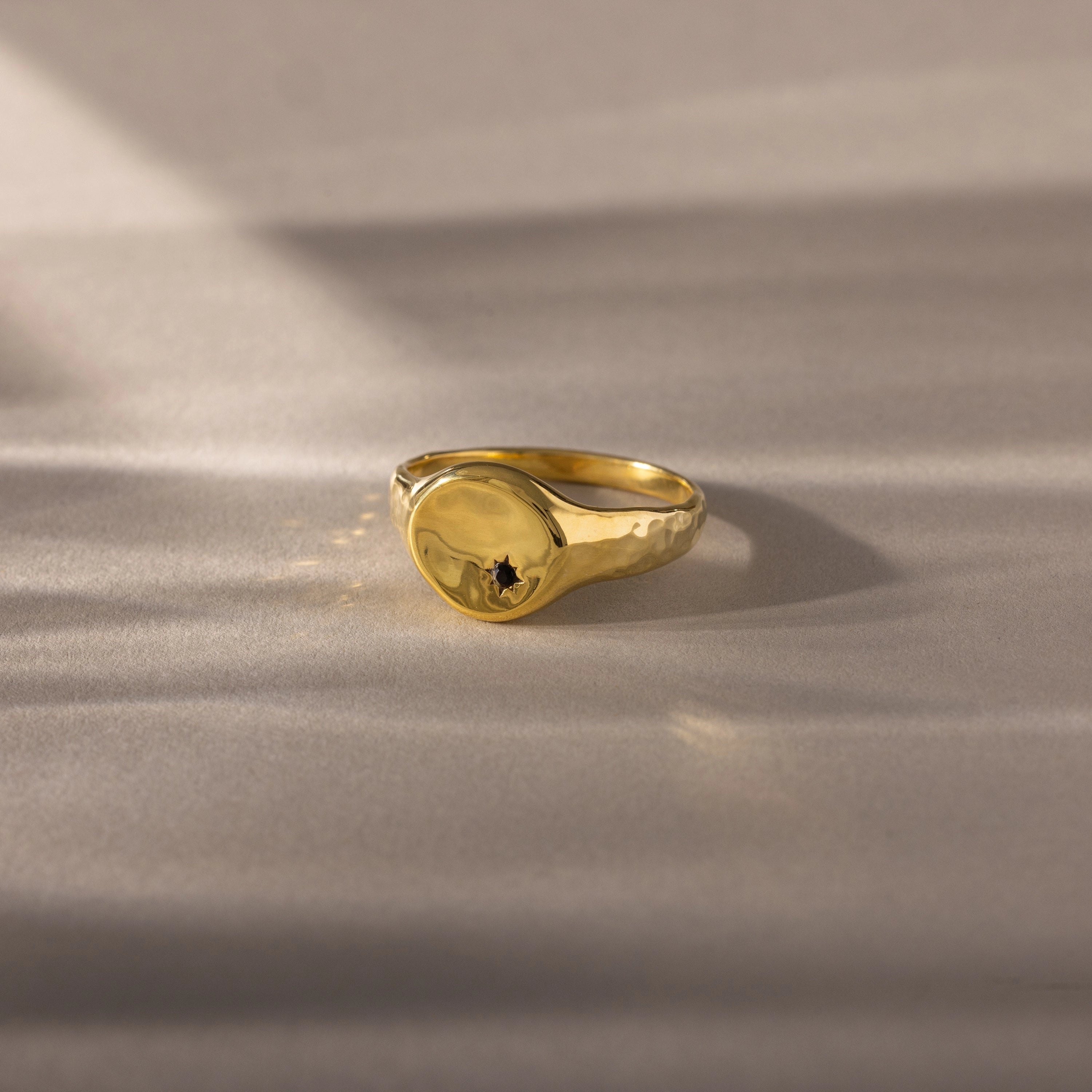 North Star Birthstone Signet Ring Silver 18K Gold Plated