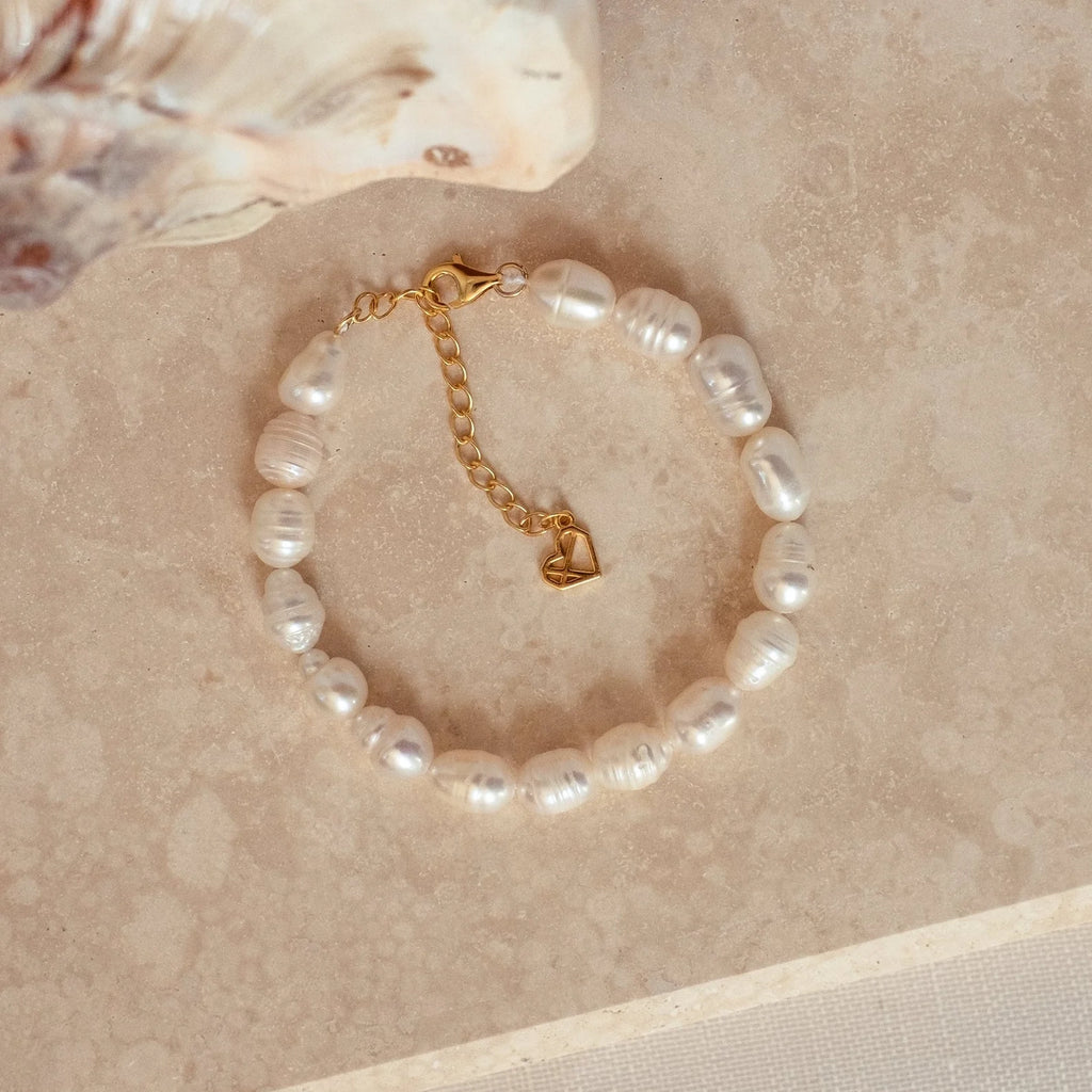 Bold Pearl Bracelet: 18K Gold Sterling Silver with 7-8mm Baroque Pearl