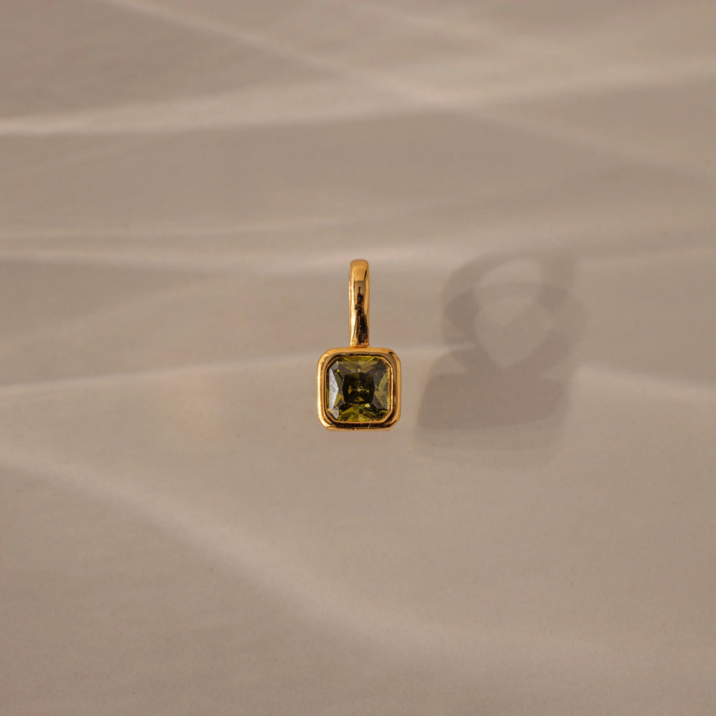 Square Bezel Birthstone Charm Silver 18K Gold Plated