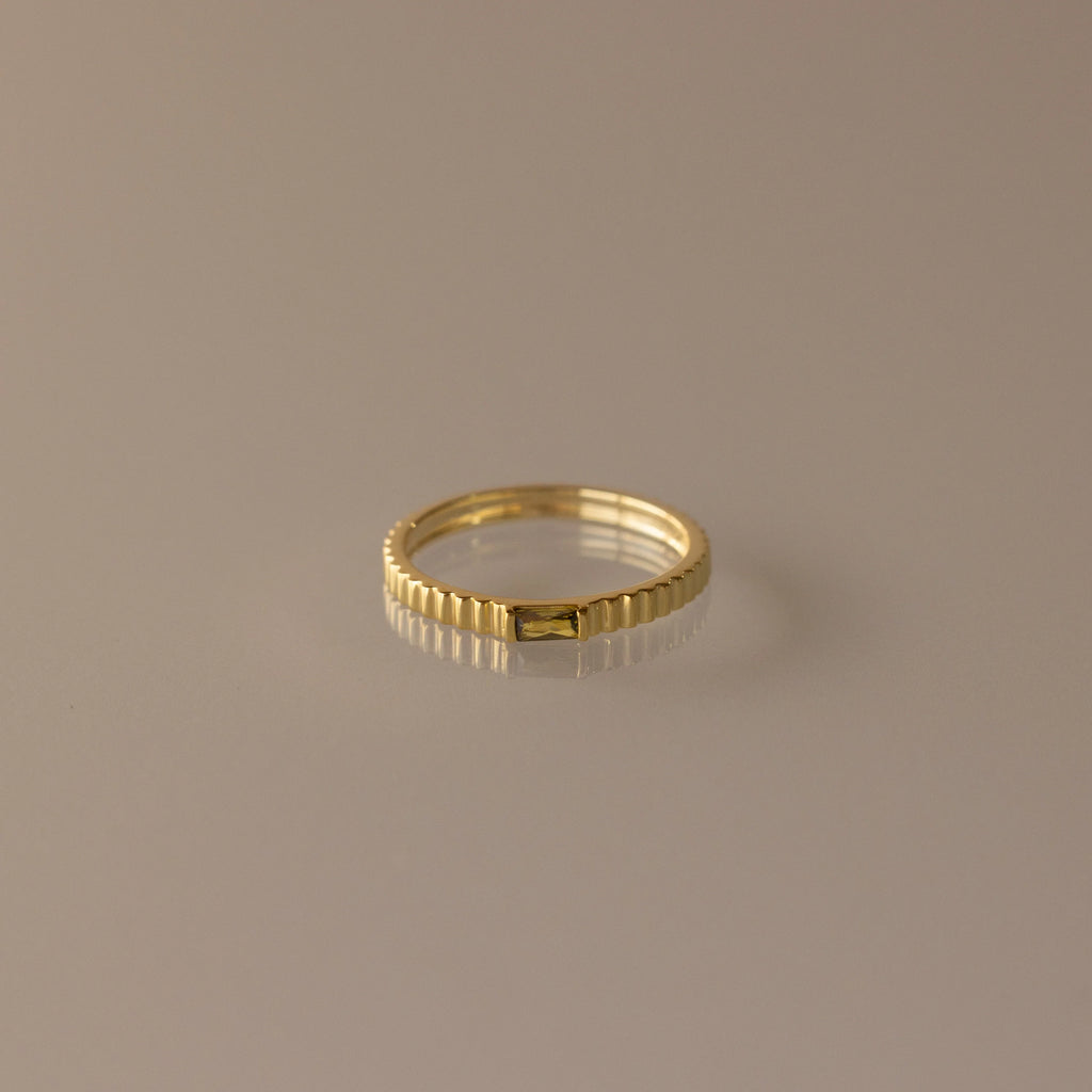 Dainty Ribbed Birthstone Ring Silver 18K Gold Plated