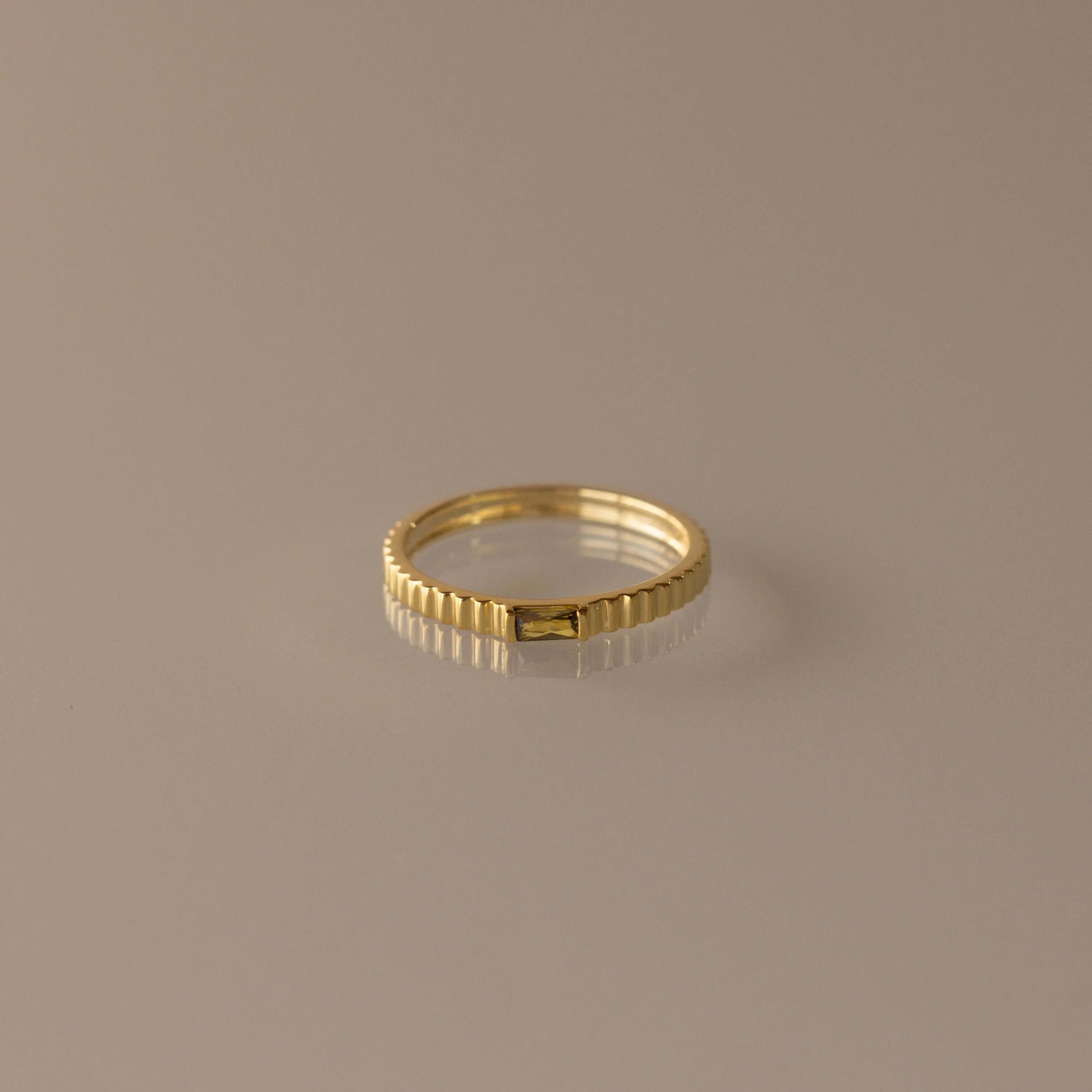 Dainty Ribbed Birthstone Ring Silver 18K Gold Plated