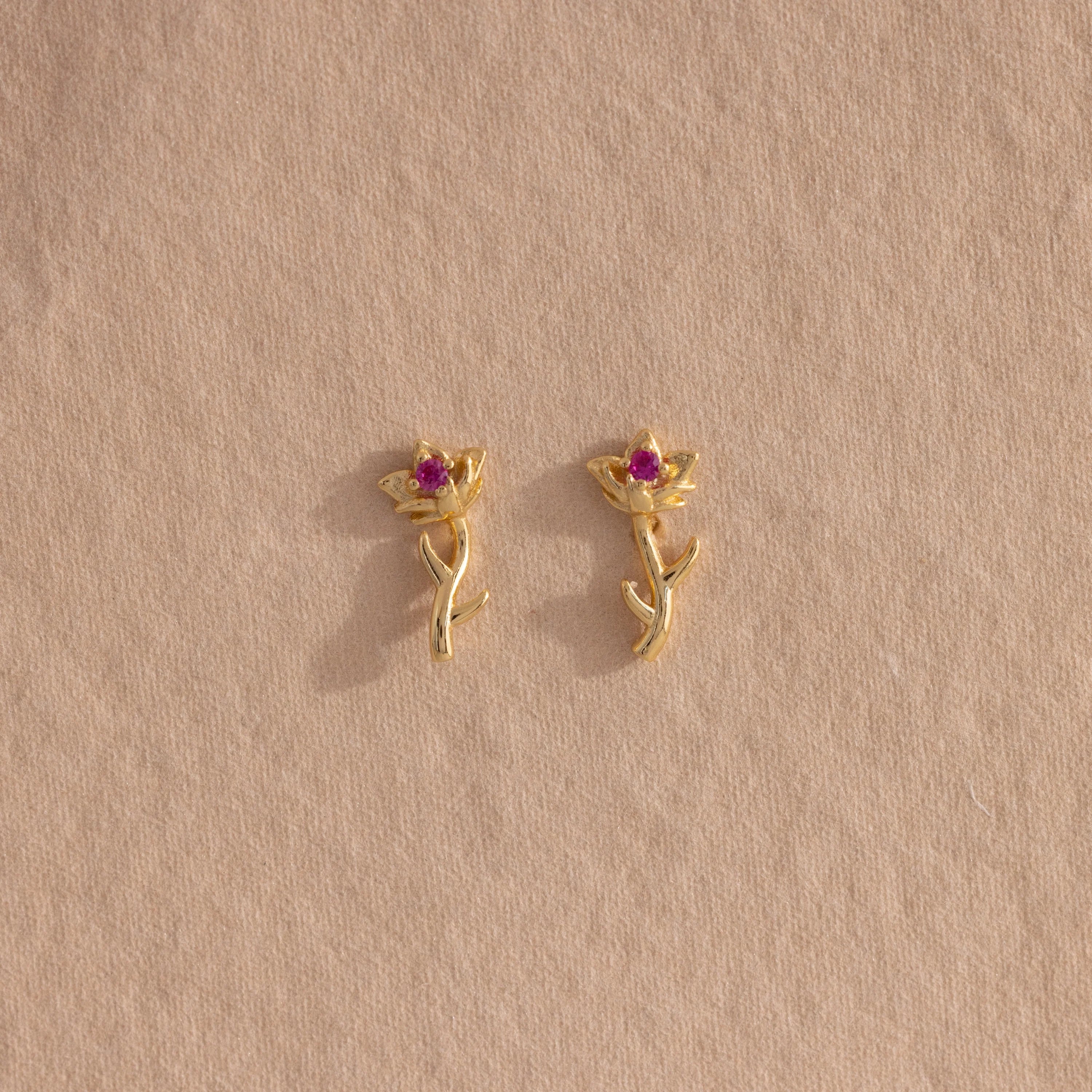Birth Flower Stud Earrings Silver 18K Gold Plated