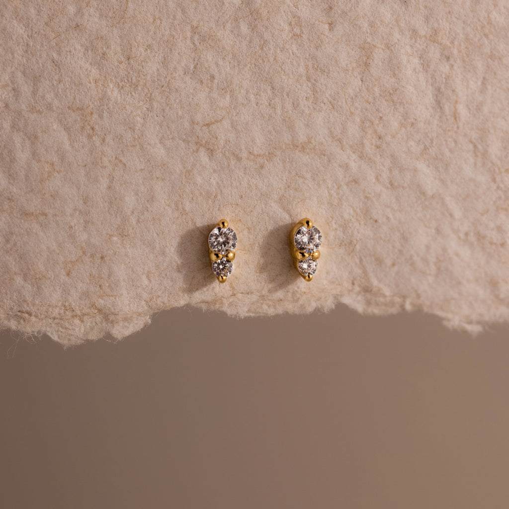 Diamond Birthstone Duo Flatback Studs Silver 18K Gold Plated