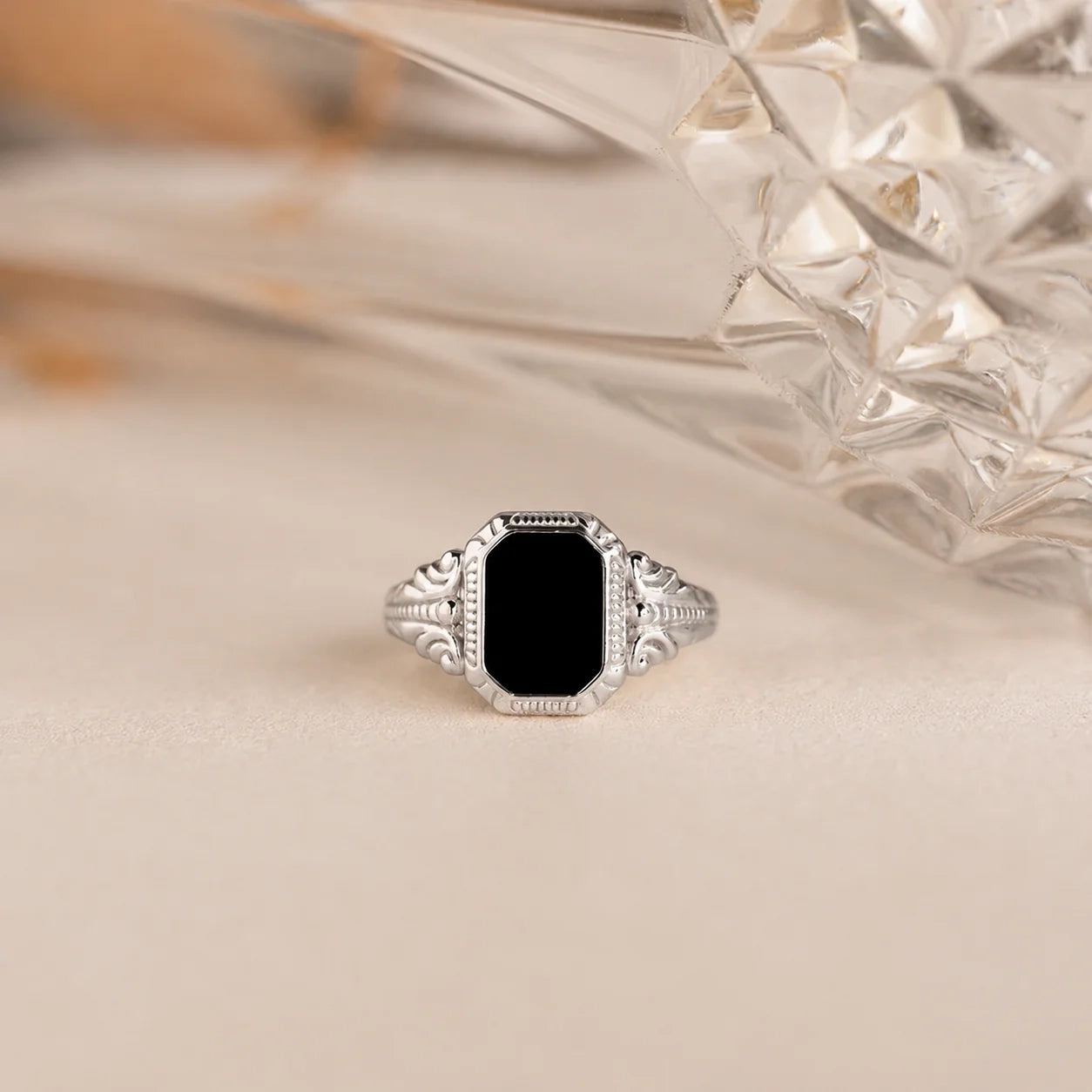 Vintage-Inspired Black Enamel Signet Ring