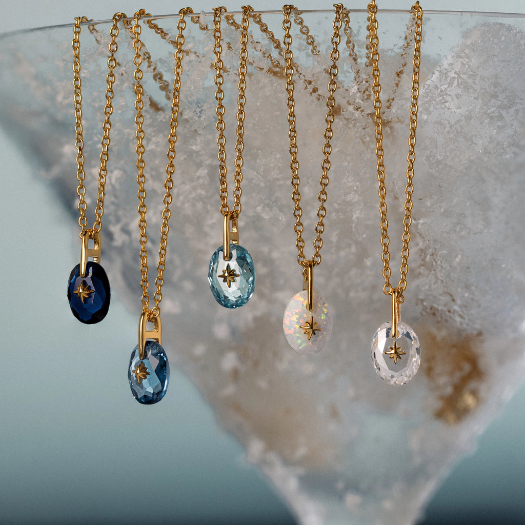 North Star Birthstone Signet Charm Necklace Silver 18K Gold Plated