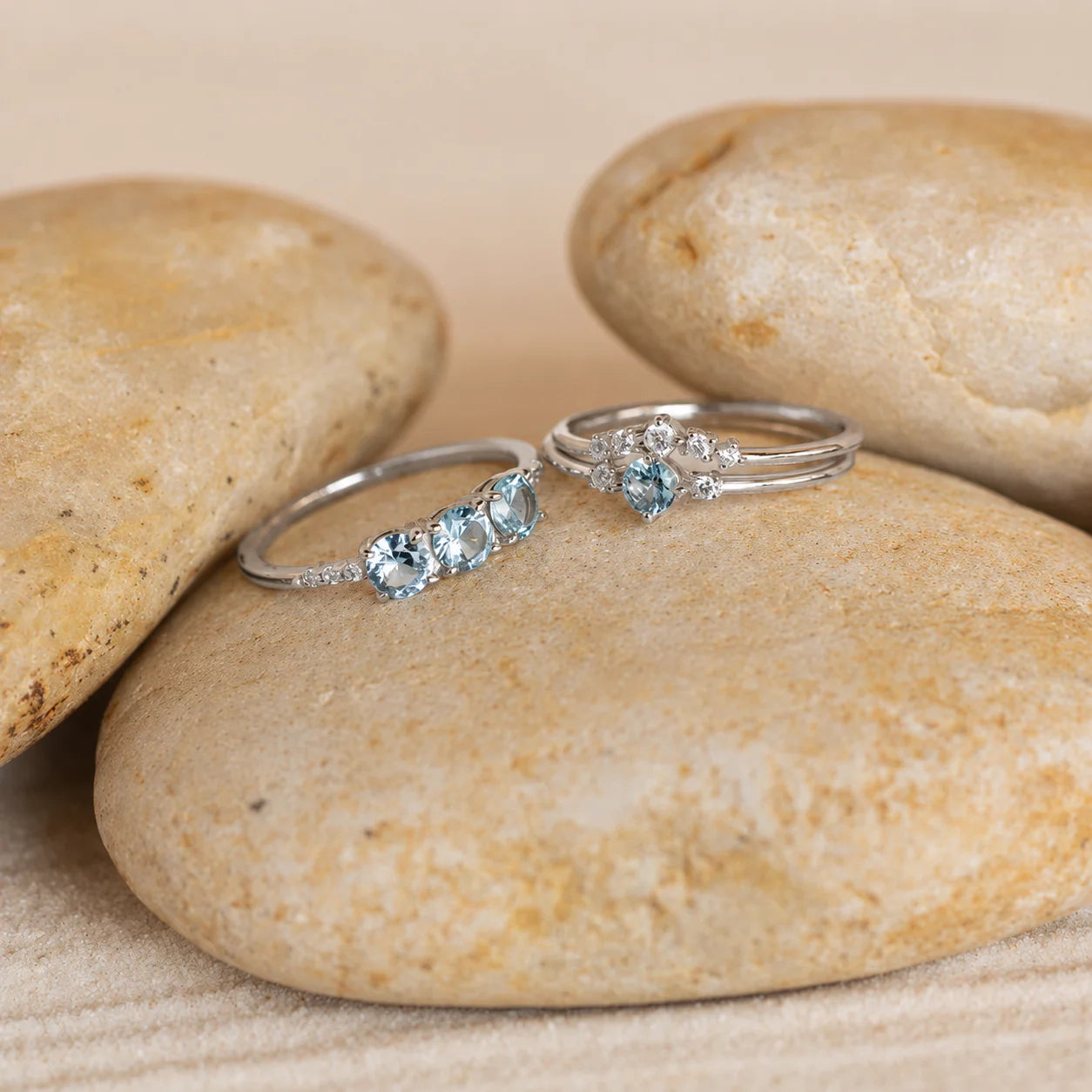 Tranquil Aquamarine Stacking Ring Set: Embrace Ocean-Inspired Serenity
