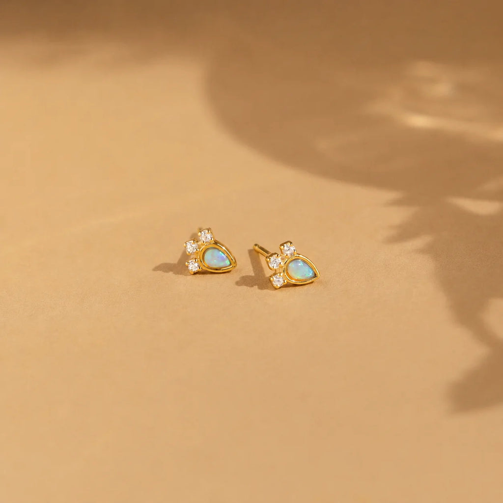 Diamond and Opal Teardrop Studs