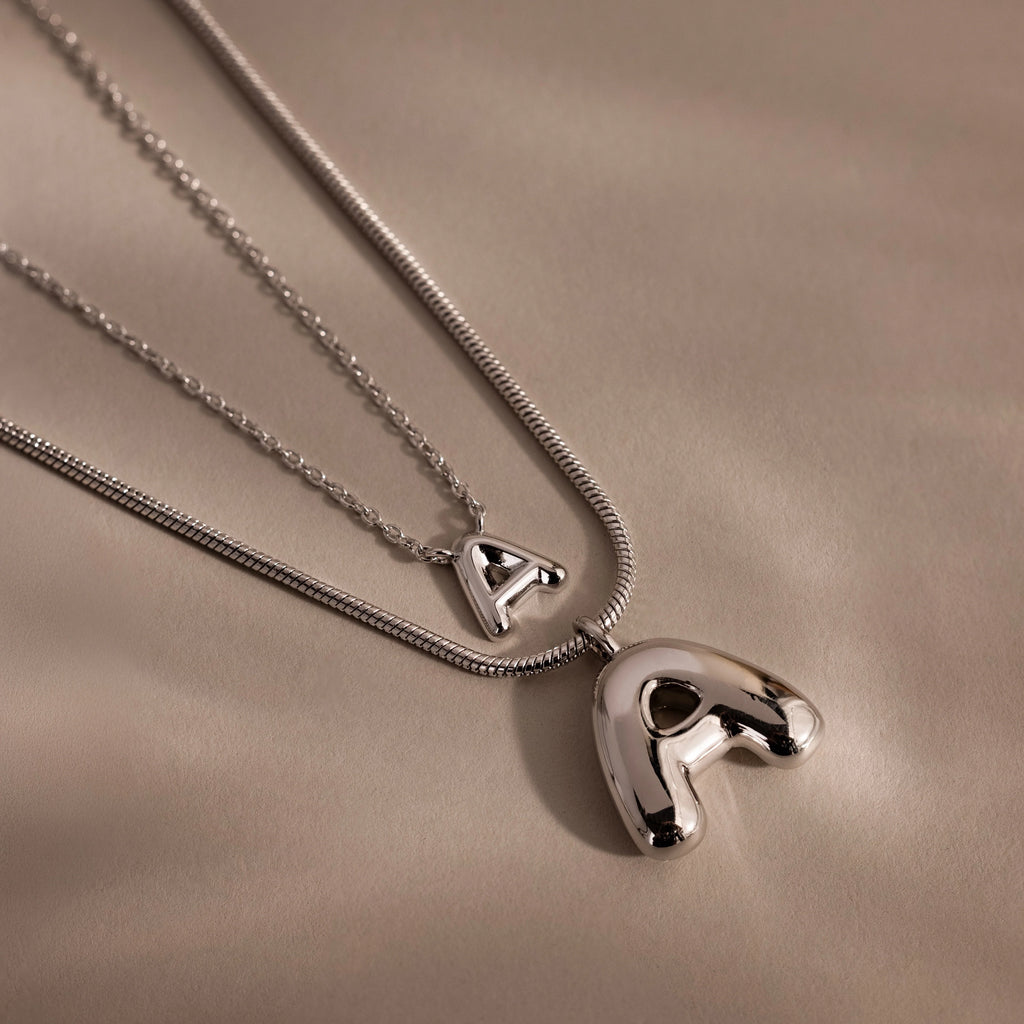 Bubble Letter Necklace Silver 18K Gold Plated