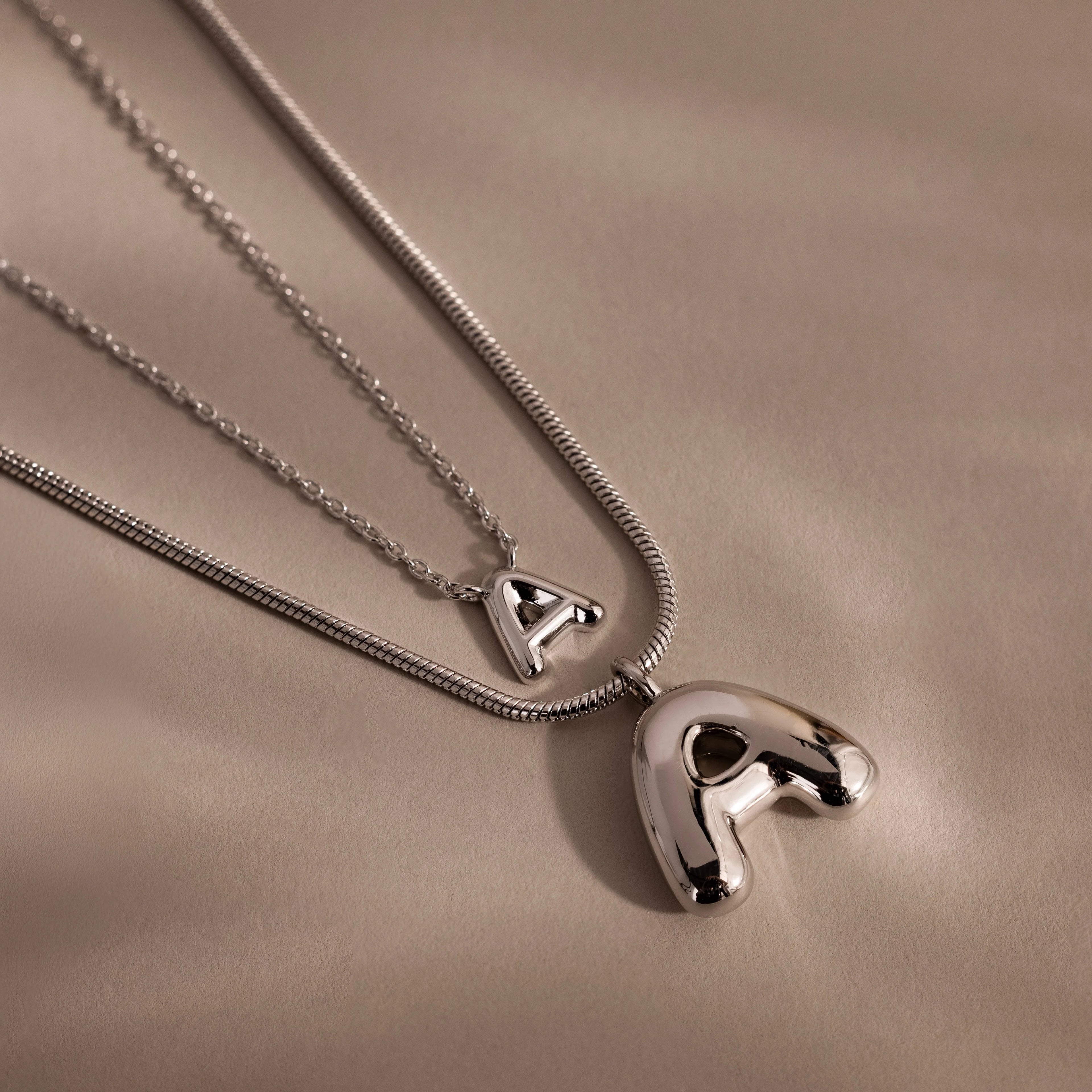 Bubble Letter Necklace Silver 18K Gold Plated