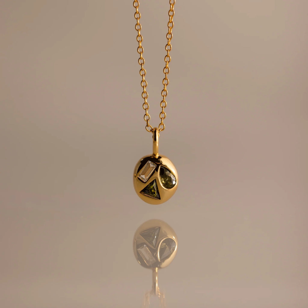 Mixed Birthstone Capsule Necklace Silver 18K Gold Plated