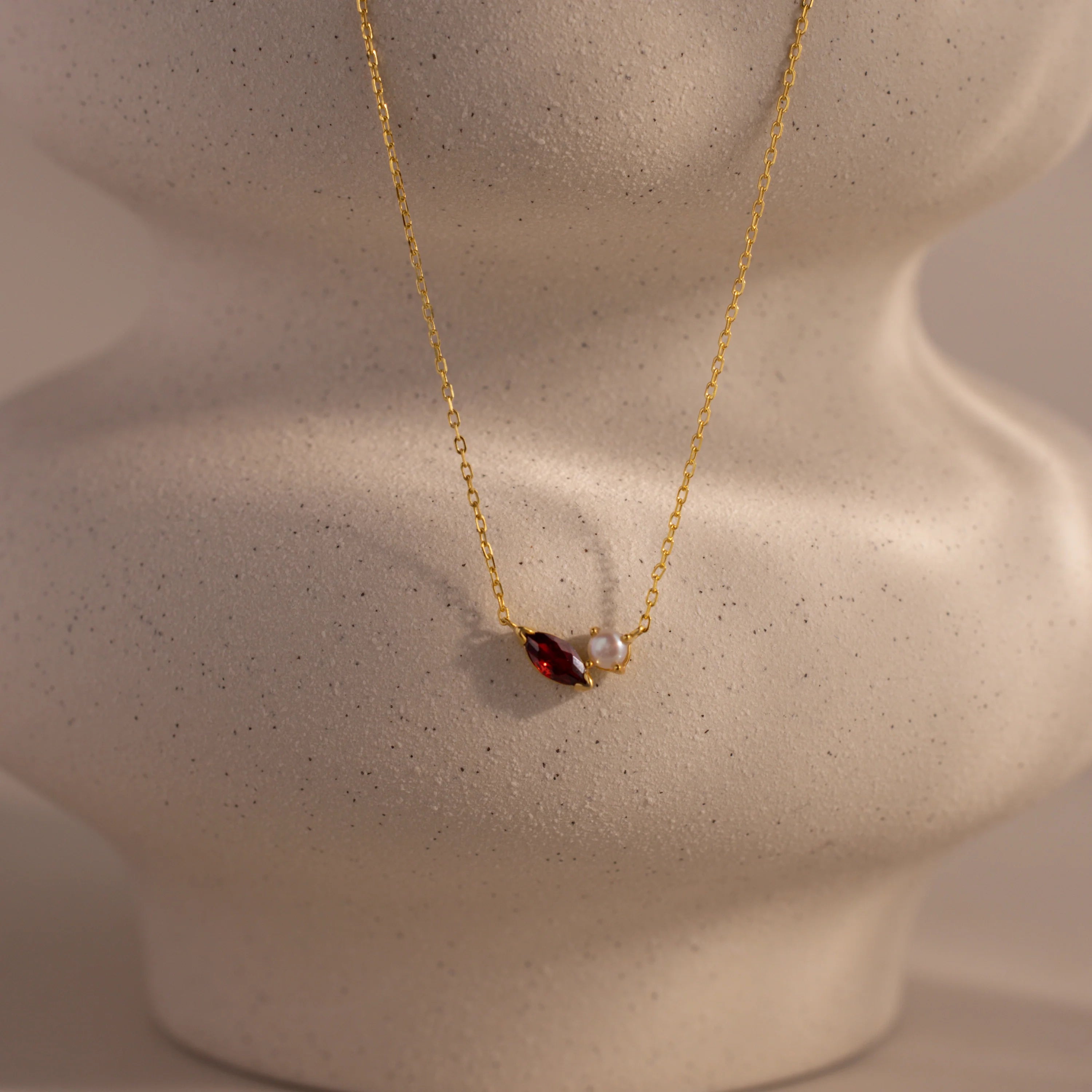 Marquise Birthstone Pearl Necklace Silver 18K Gold Plated