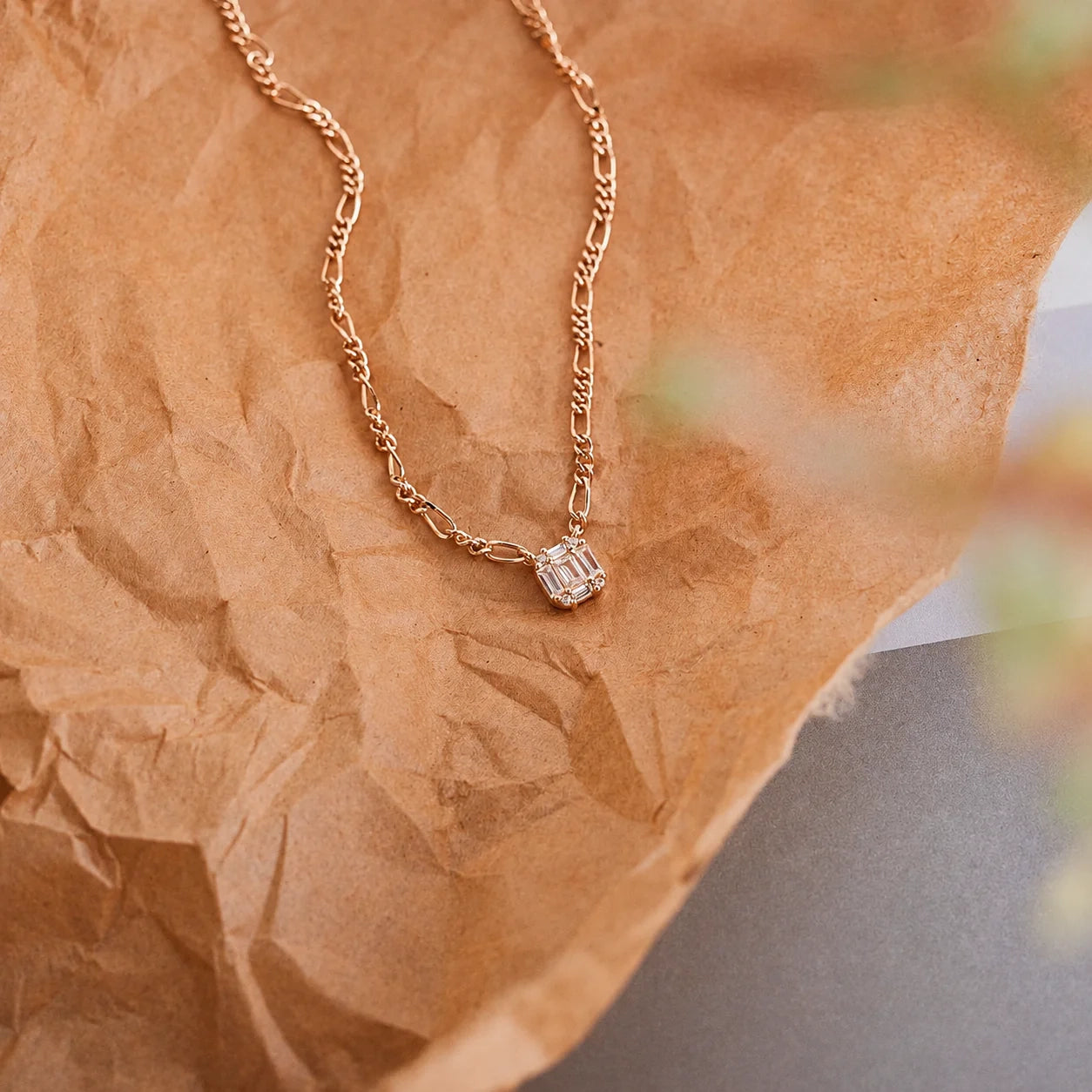 Square Diamond Figaro Necklace