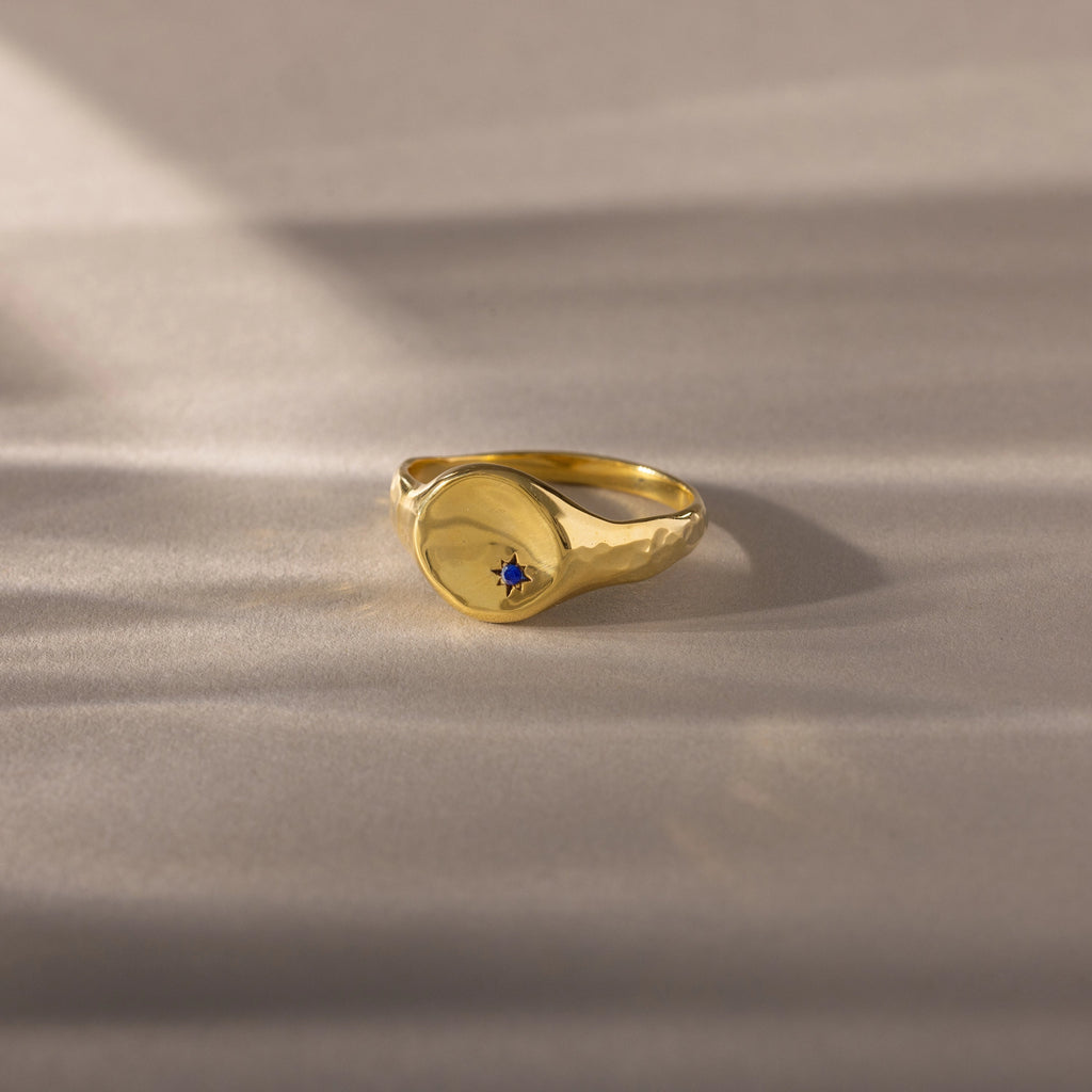 North Star Birthstone Signet Ring Silver 18K Gold Plated