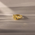 North Star Birthstone Signet Ring Silver 18K Gold Plated