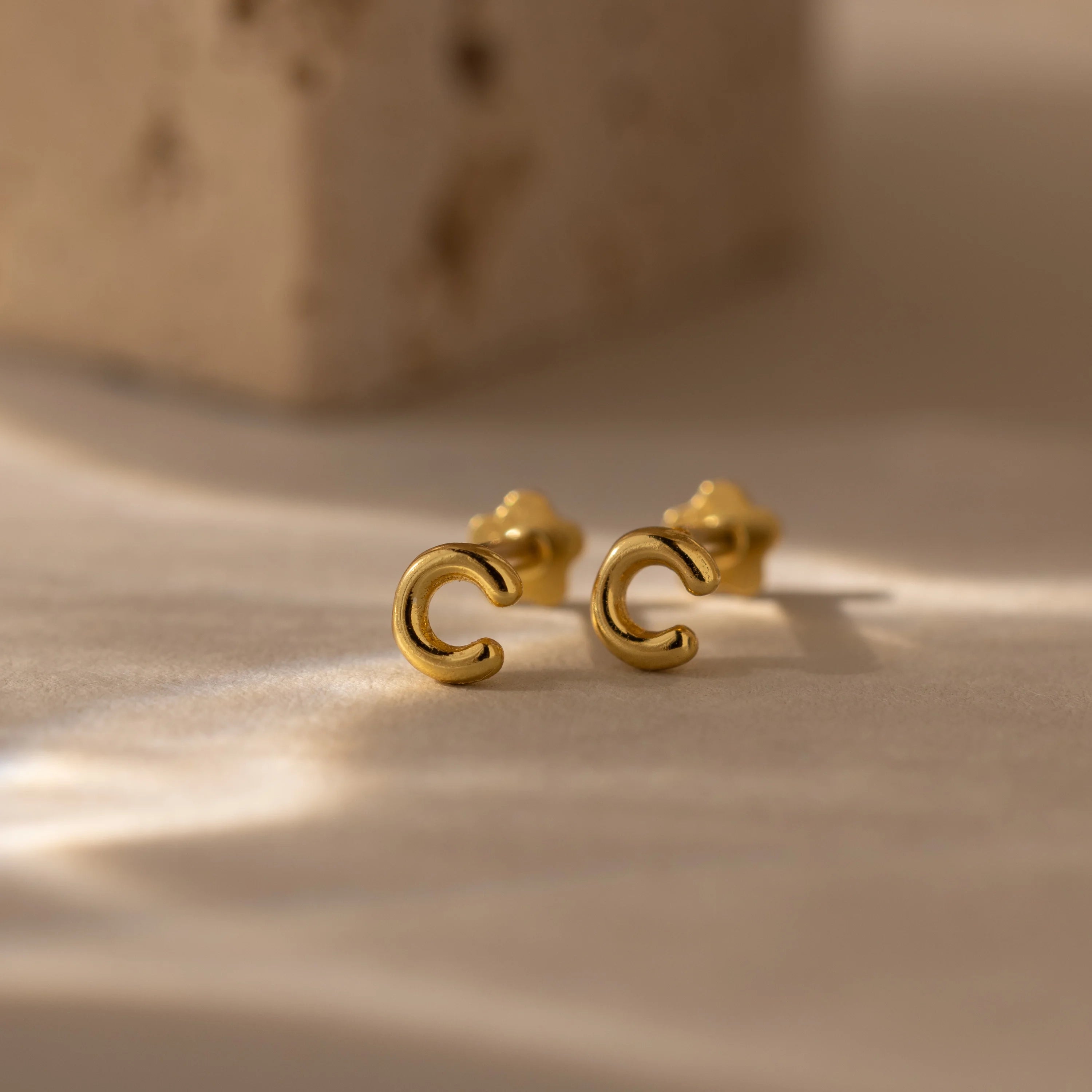 Bubble Initial Flatback Studs Silver 18K Gold Plated