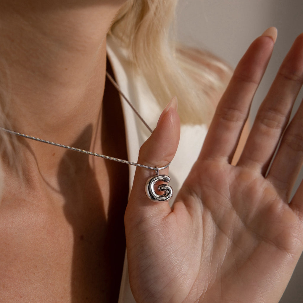 Bubble Letter Necklace Silver 18K Gold Plated