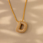 Pave Puff Letter Necklace Silver 18K Gold Plated