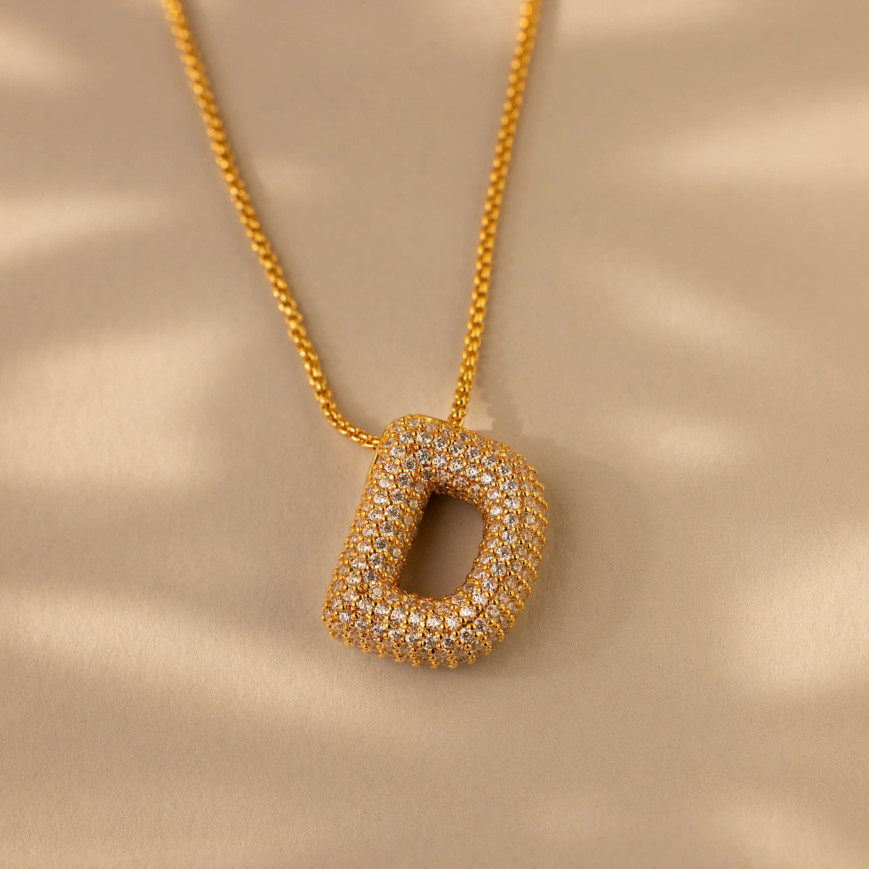 Pave Puff Letter Necklace Silver 18K Gold Plated
