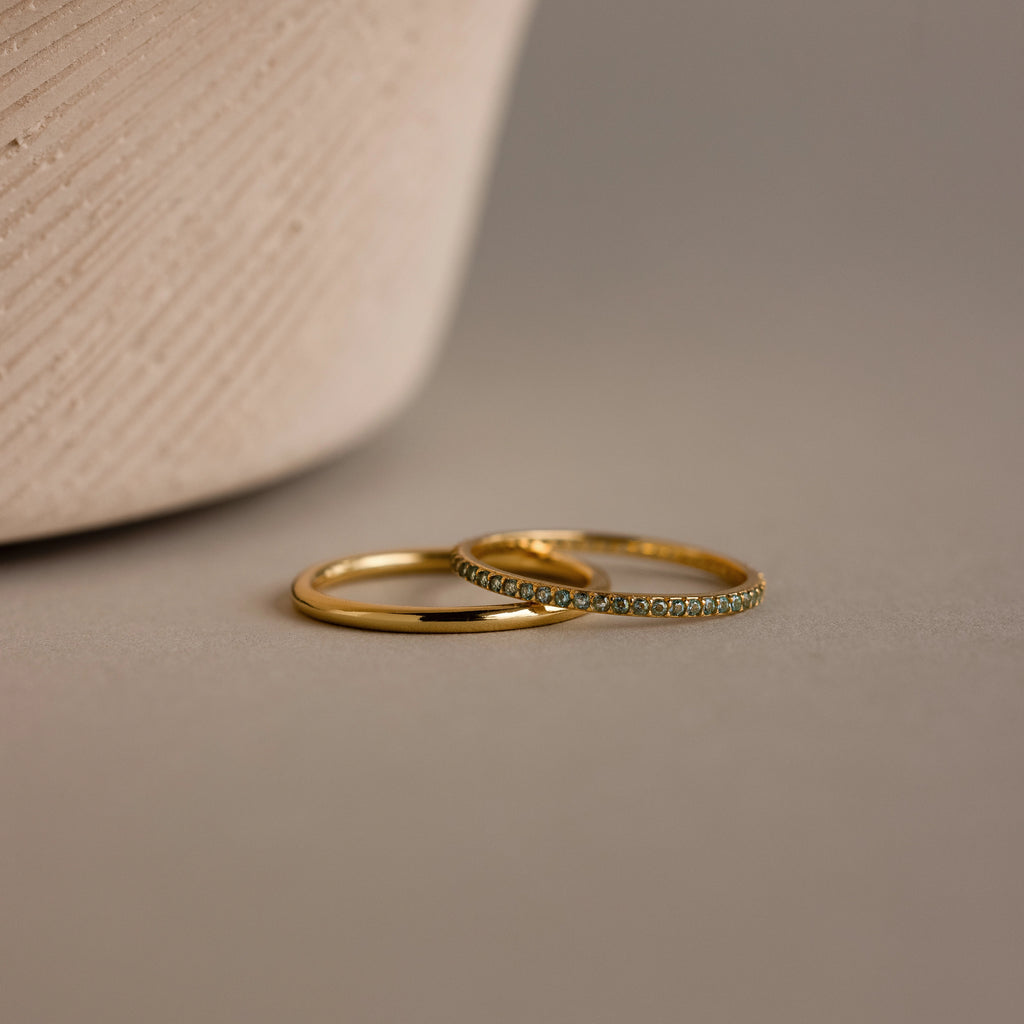 Birthstone Tennis Ring Set Silver 18K Gold Plated