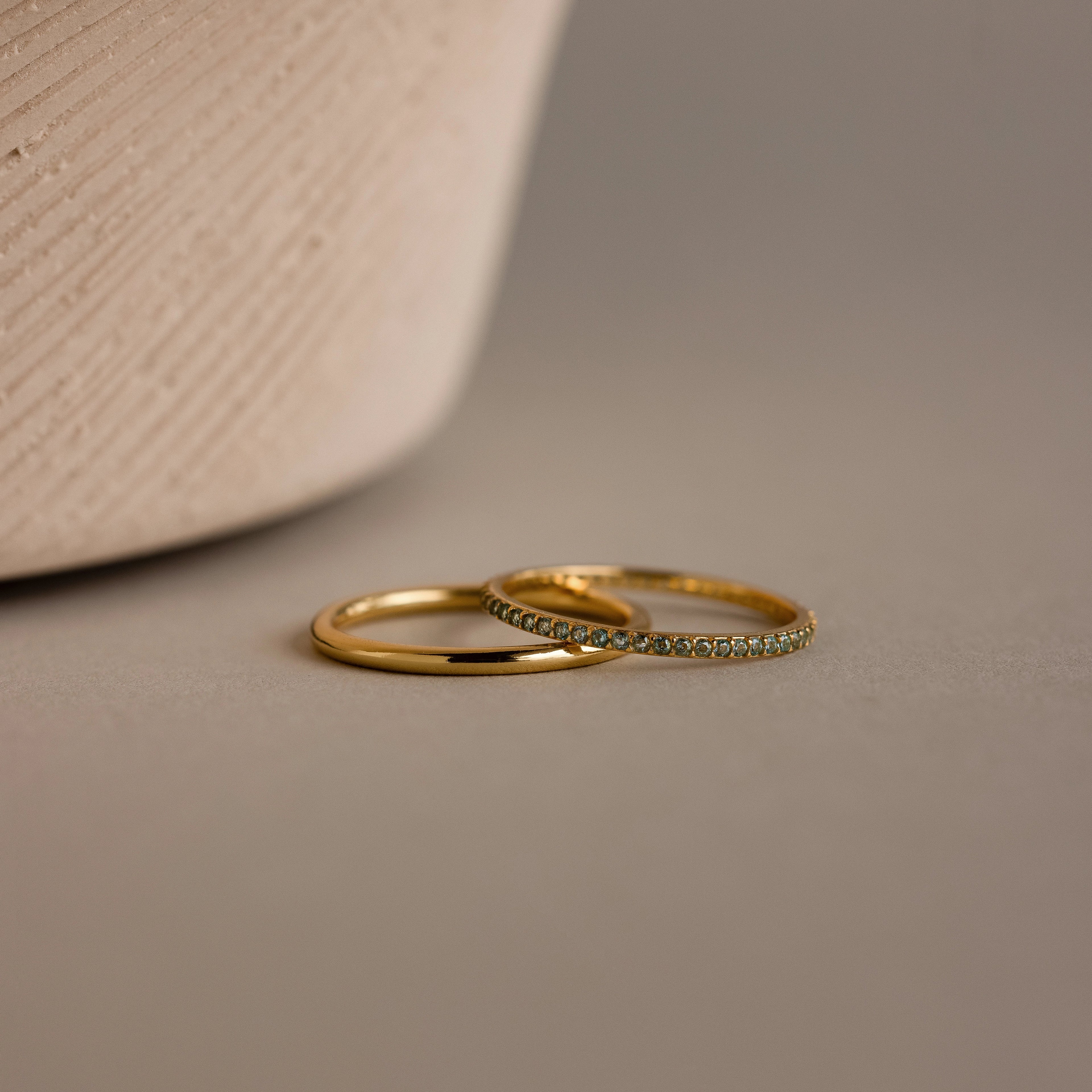 Birthstone Tennis Ring Set Silver 18K Gold Plated