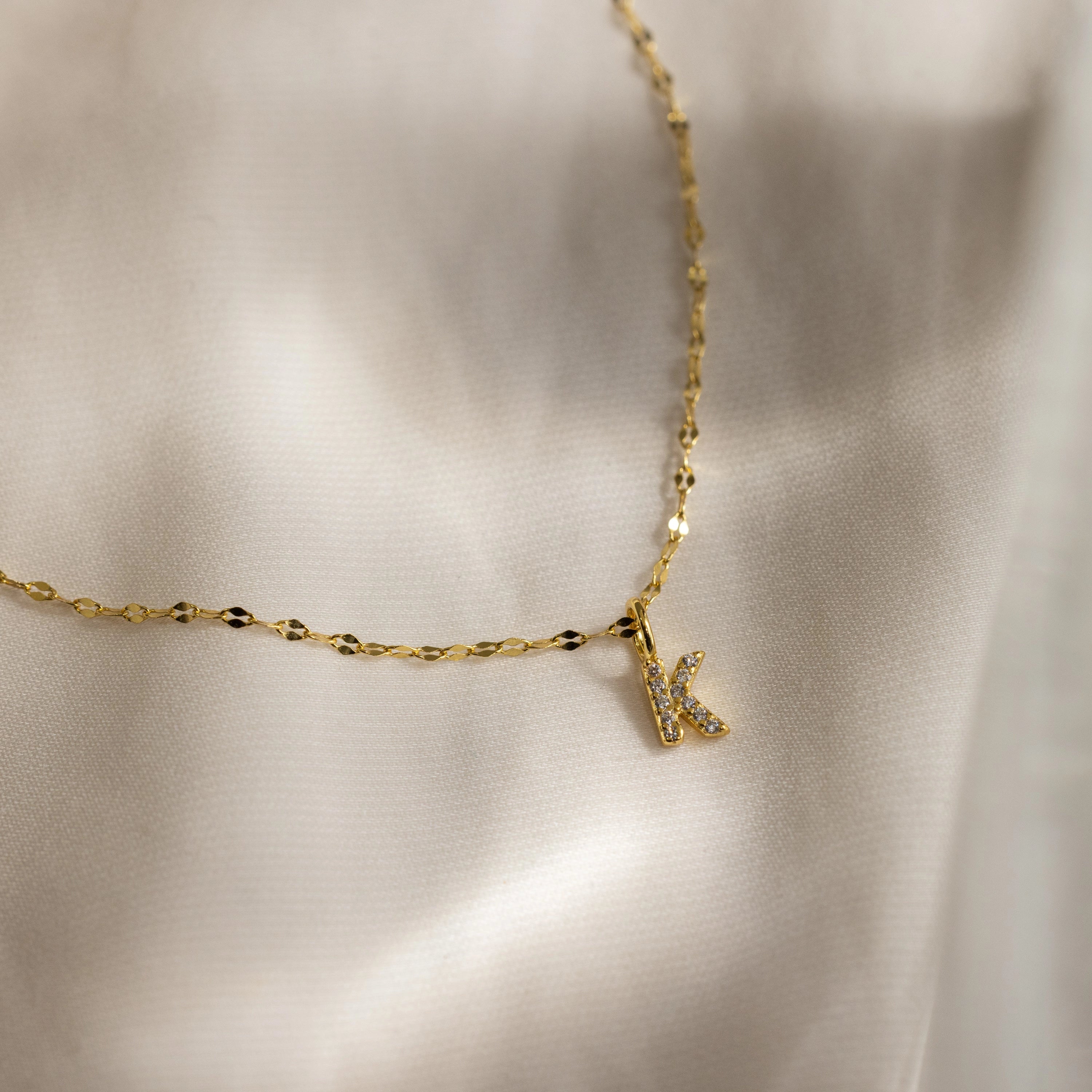 Dainty Pave Letter Necklace Silver 18K Gold Plated