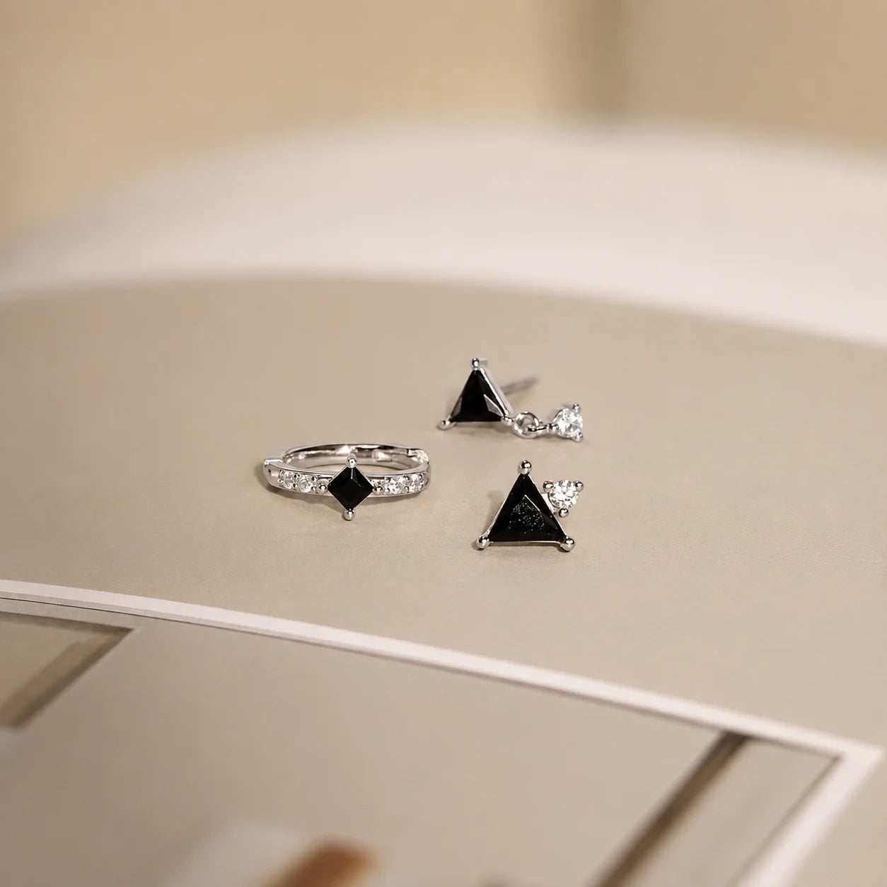 Black Art Deco Earrings Set