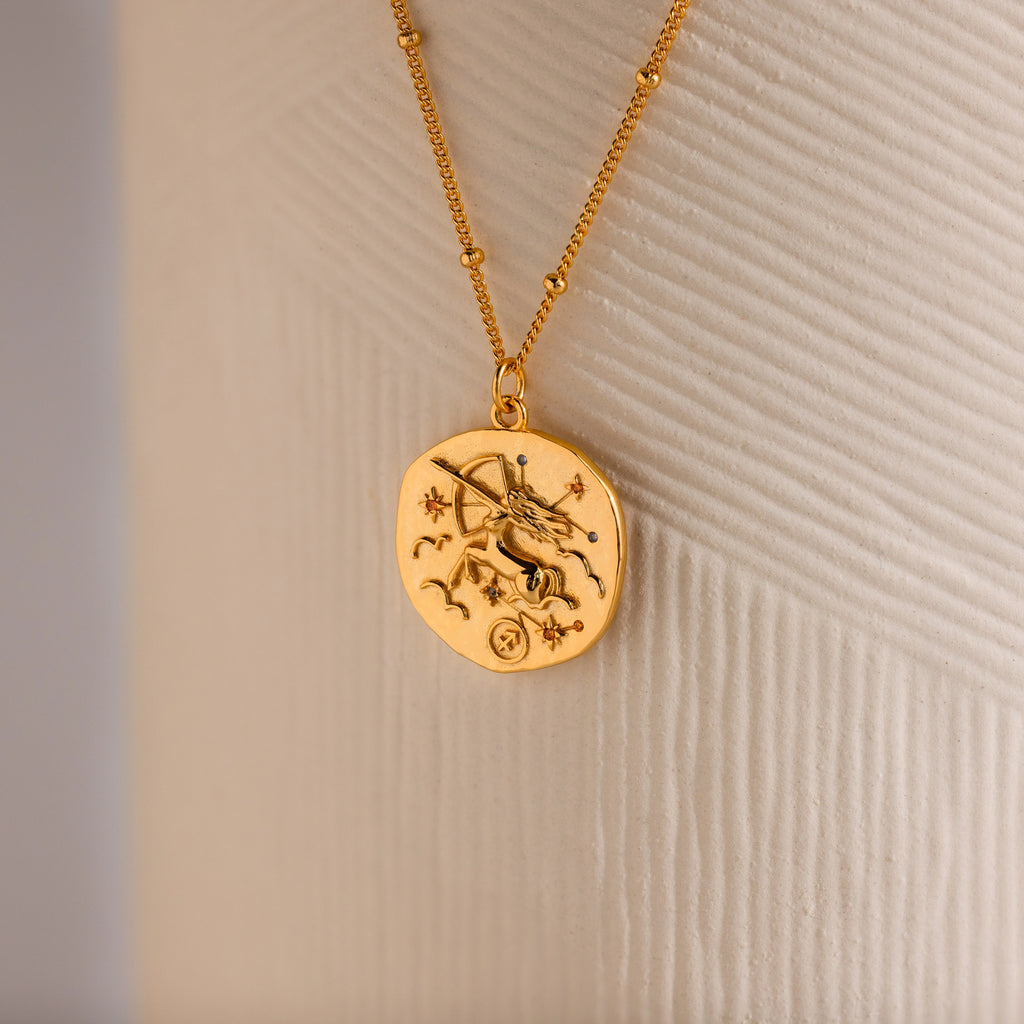 Zodiac Coin Necklace Silver 18K Gold Plated