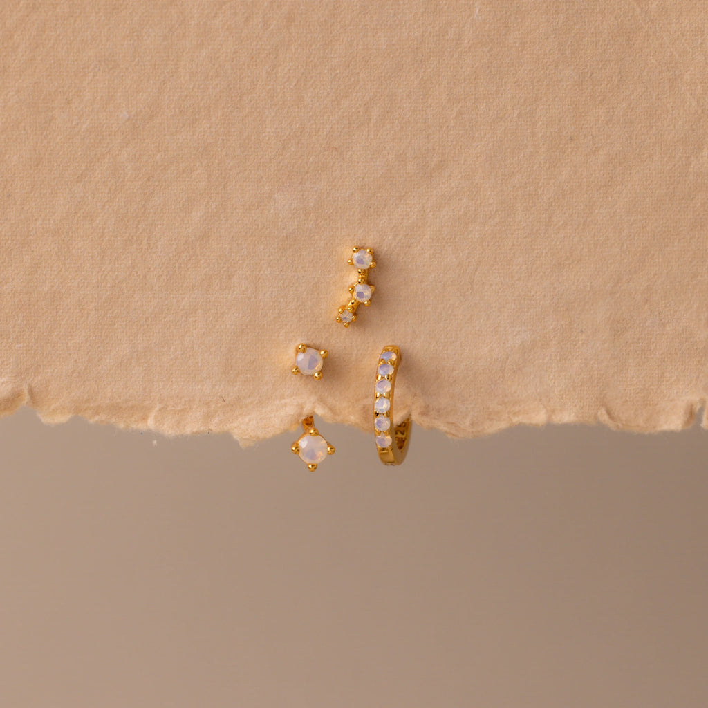 Birthstone Earring Trio Set Silver 18K Gold Plated